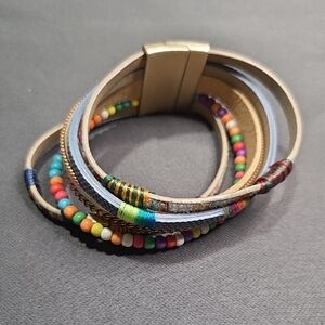 Multicolor Beaded Leather Wrap Bracelet
